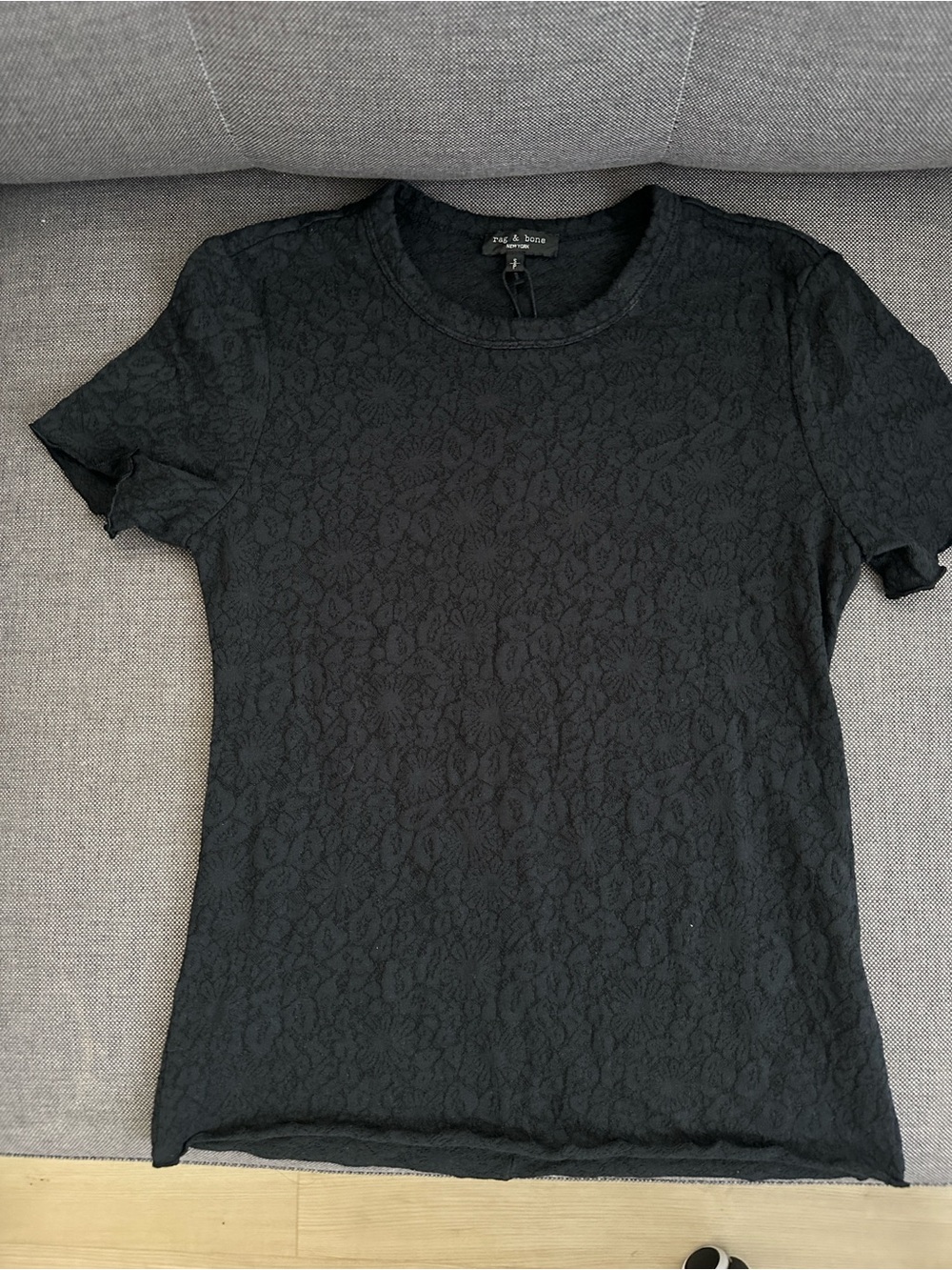 Rag & Bone Black Gemma Jaquard Shortsleeve Crewneck Shirt with Tag